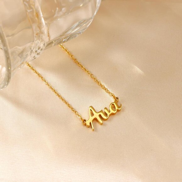 Name Necklace Personalized, 18K Gold Plated Silver-plated Customized Nameplate N - Picture 5 of 6